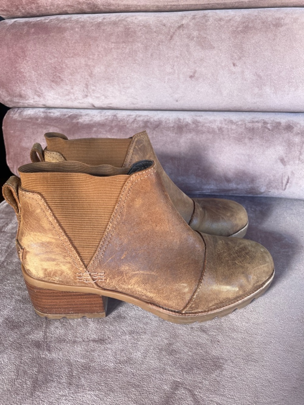 Sorel Tan Brown Leather Ankle Booties - Slip-On Chelsea Style